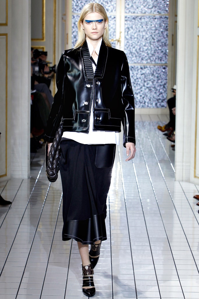 black vinyl jacket with white shirt
