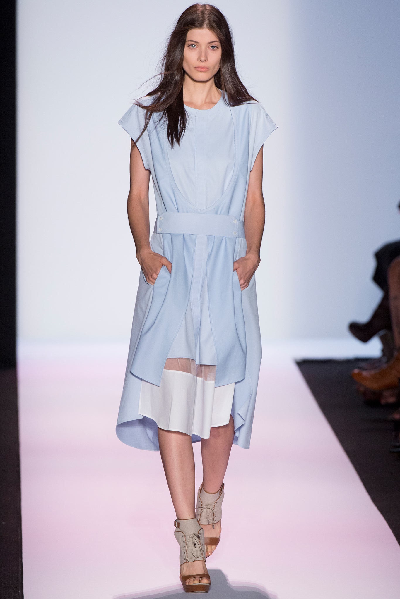 blue cotton midi dress with pockets