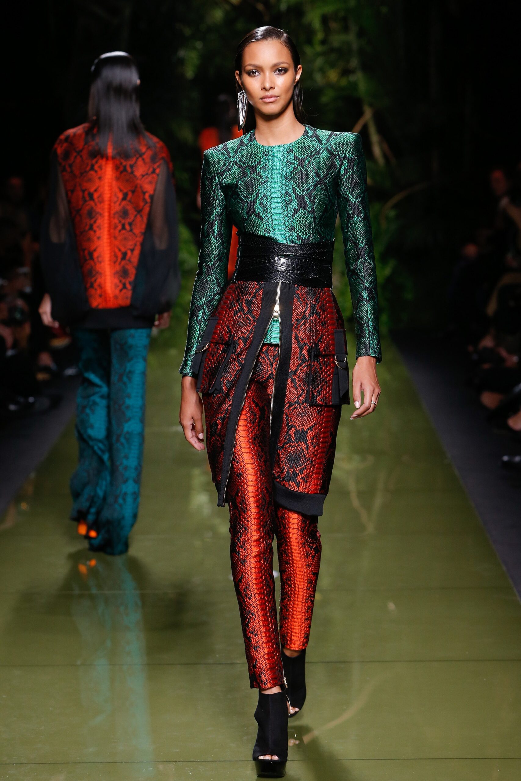 red silk fitted printed pants