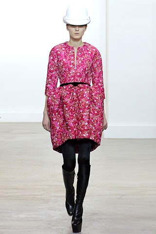 pink cotton long-sleeve collared relaxed flared printed dress