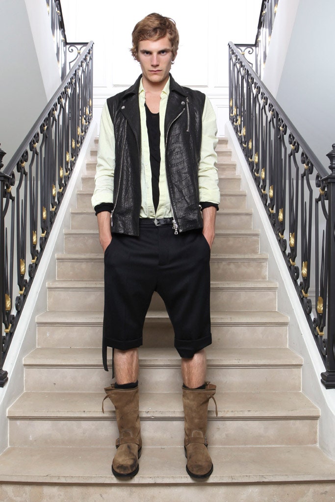 black leather vest with shorts