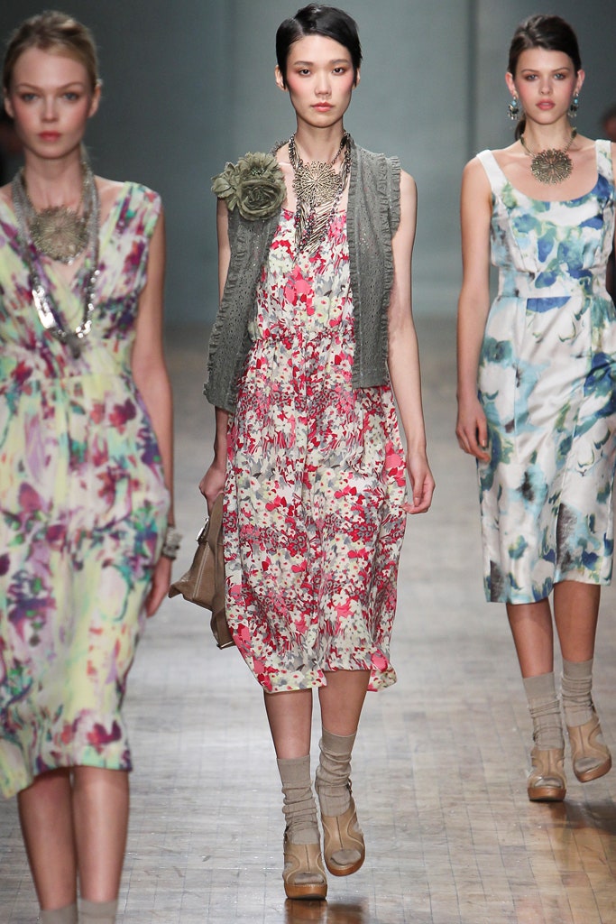 floral midi dress with gray vest