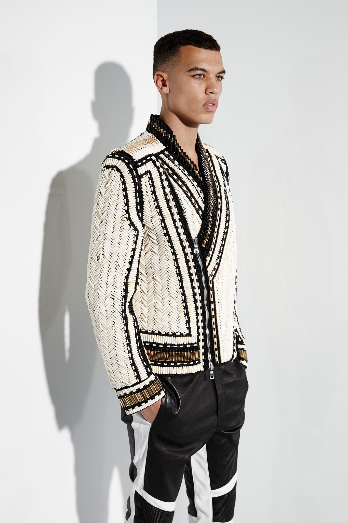 fitted black and white jacket and pants