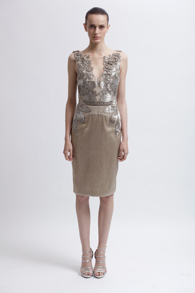 gold beige sleeveless midi dress