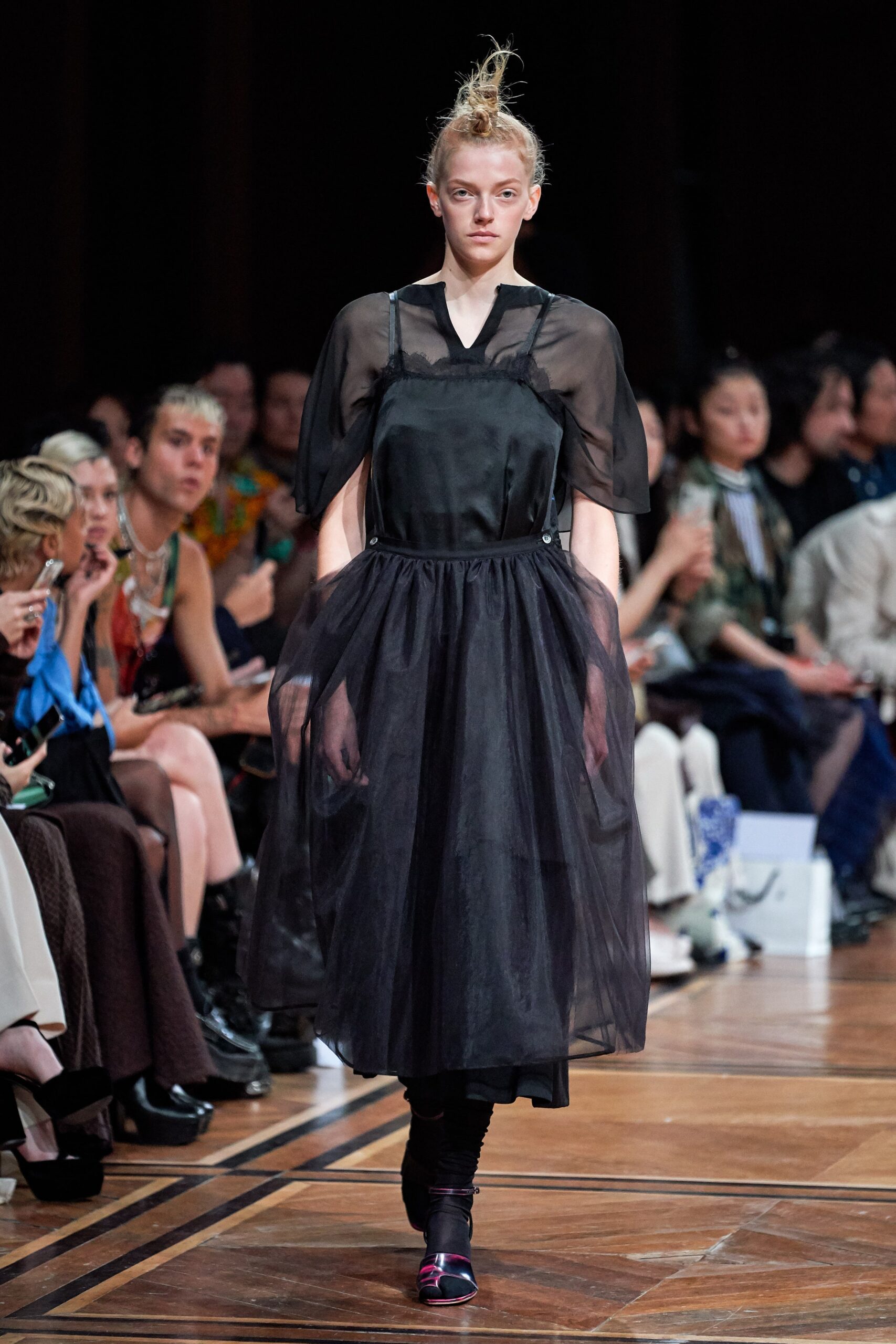 black satin spaghetti-strap shiny midi dress