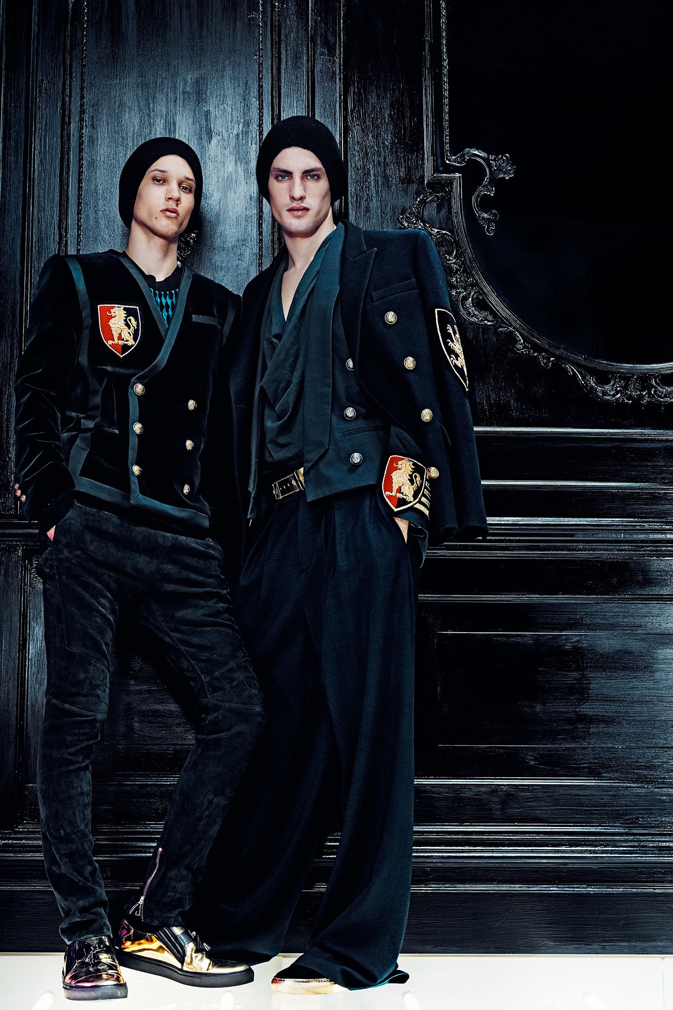 black velvet tailored blazers and relaxed pants