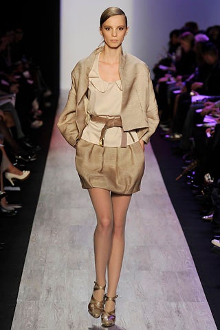 beige silk blouse and skirt