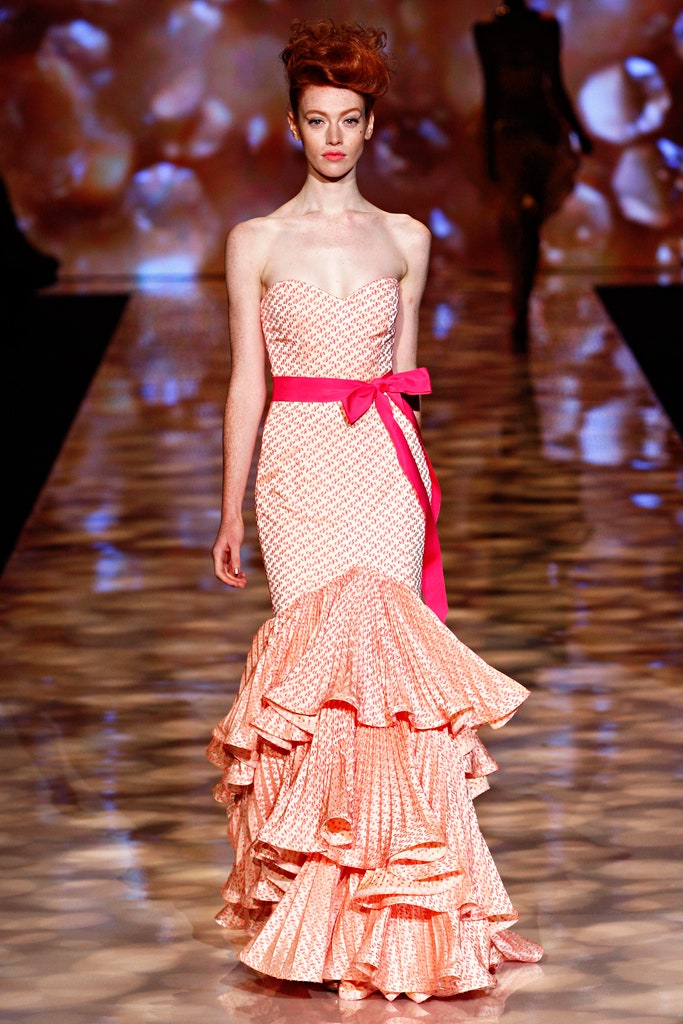 pink and orange ruffled gown
