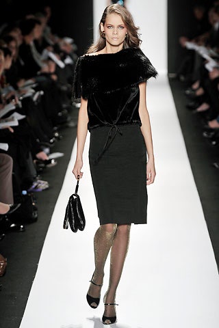 black silk midi dress with fur