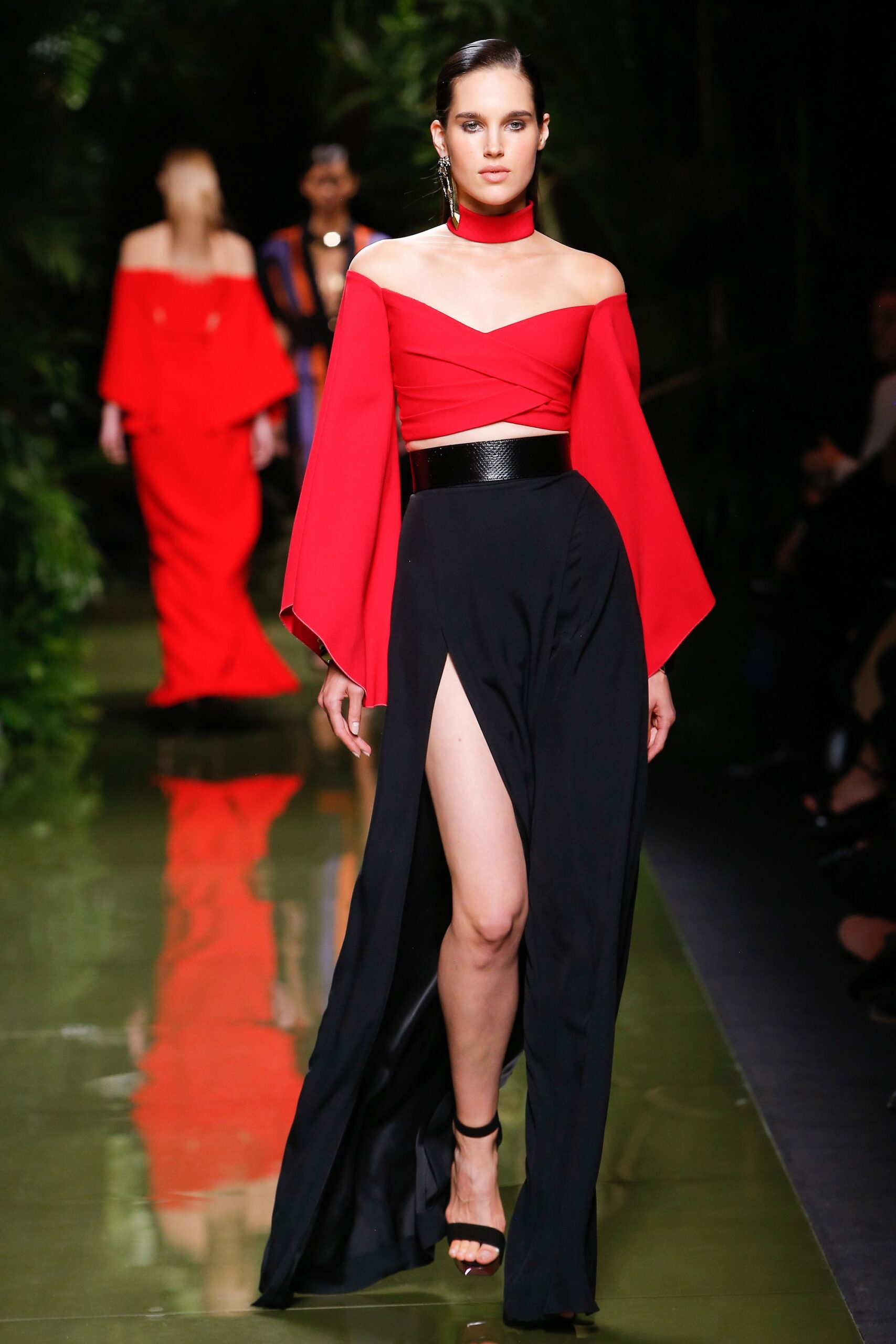 red off-shoulder gown