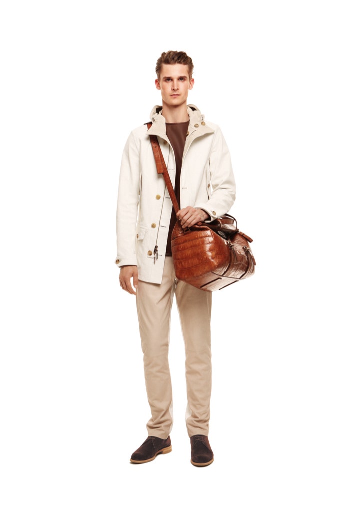 white relaxed jacket with brown shirt
