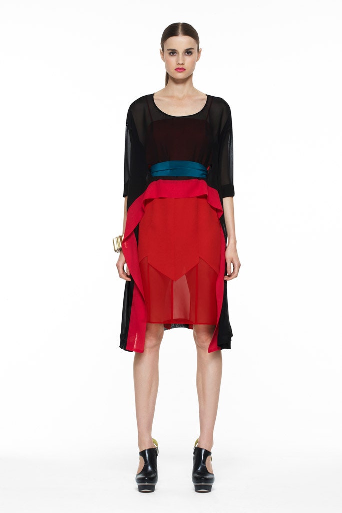 black and red layered midi dress