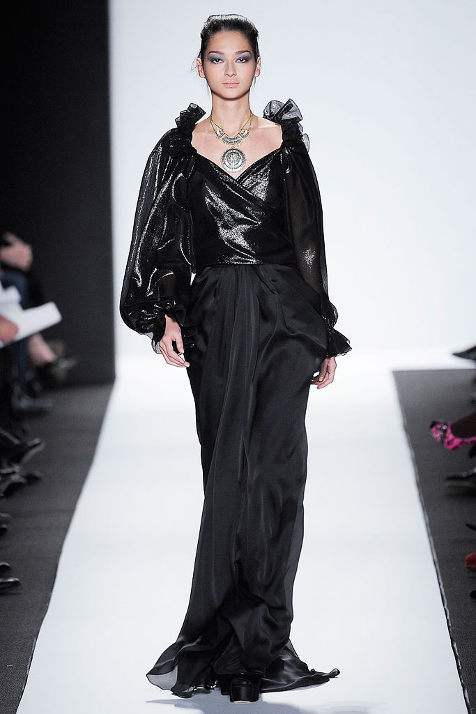 black silk ruffled gown