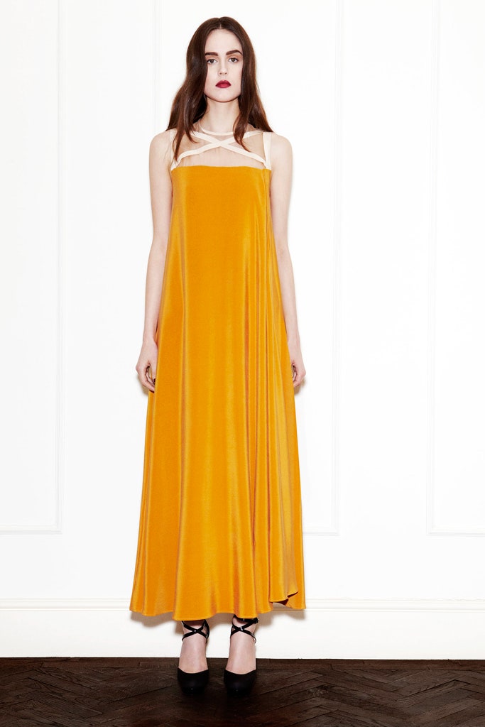 fitted yellow velvet maxi dress