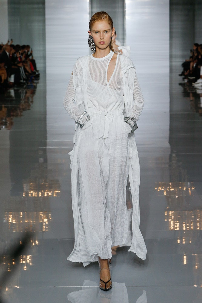 white chiffon long-sleeve collared relaxed layered draped coat