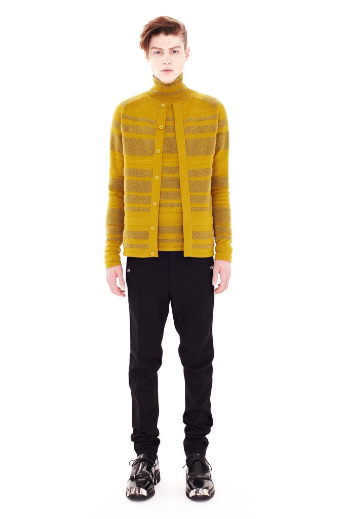 yellow gray striped cardigan and top