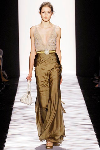 fitted green silk gown