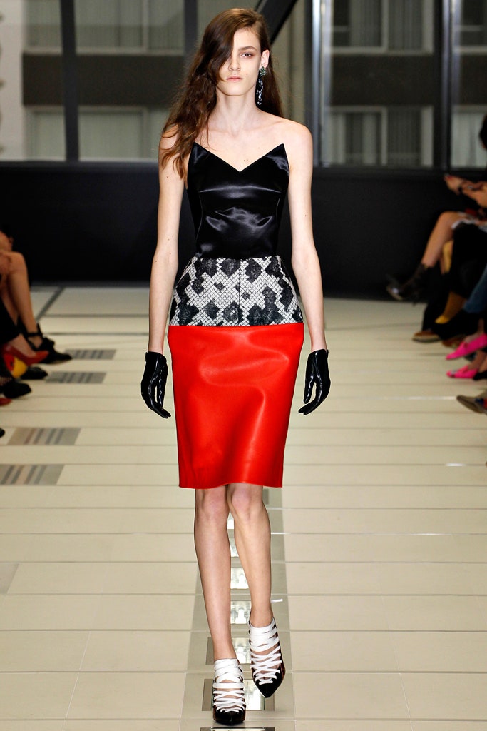 fitted black and red midi dress