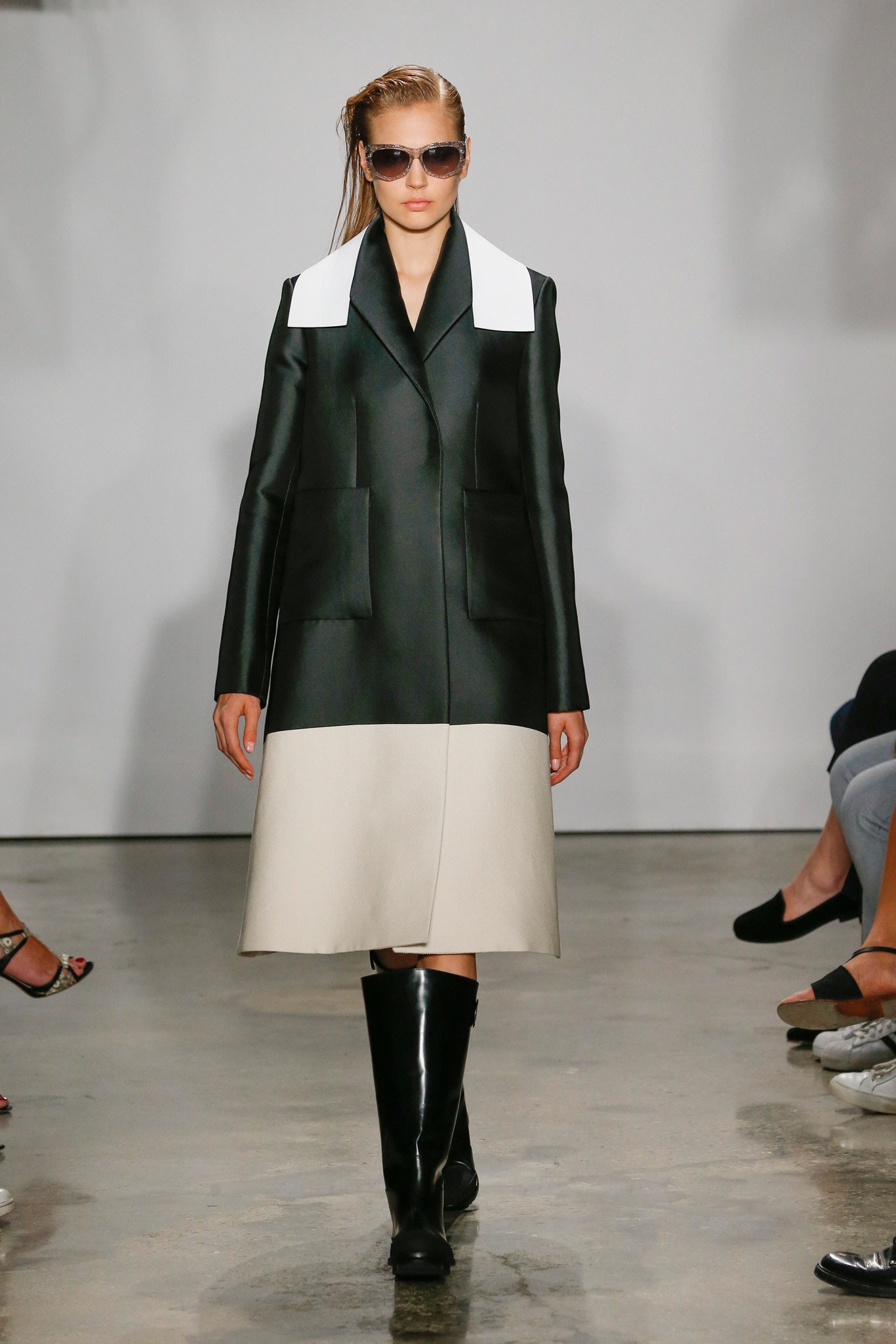 black and white color-blocked coat