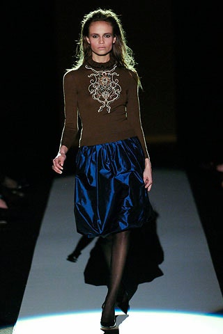 brown cotton long-sleeve high-neck fitted embroidered top