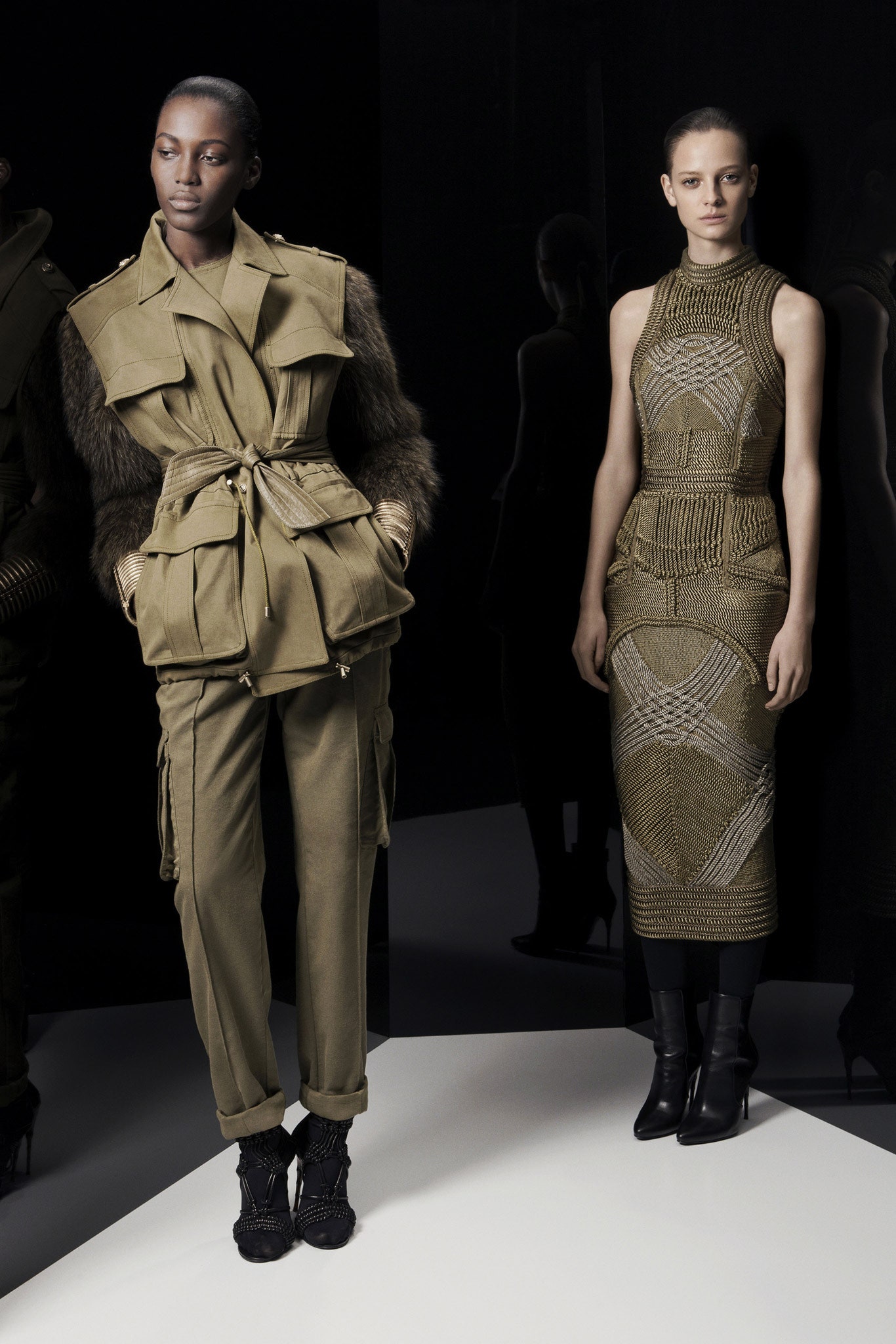 green relaxed jacket and fitted dress