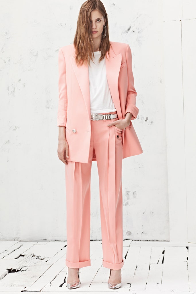 pink long-sleeve collared tailored buttoned blazer