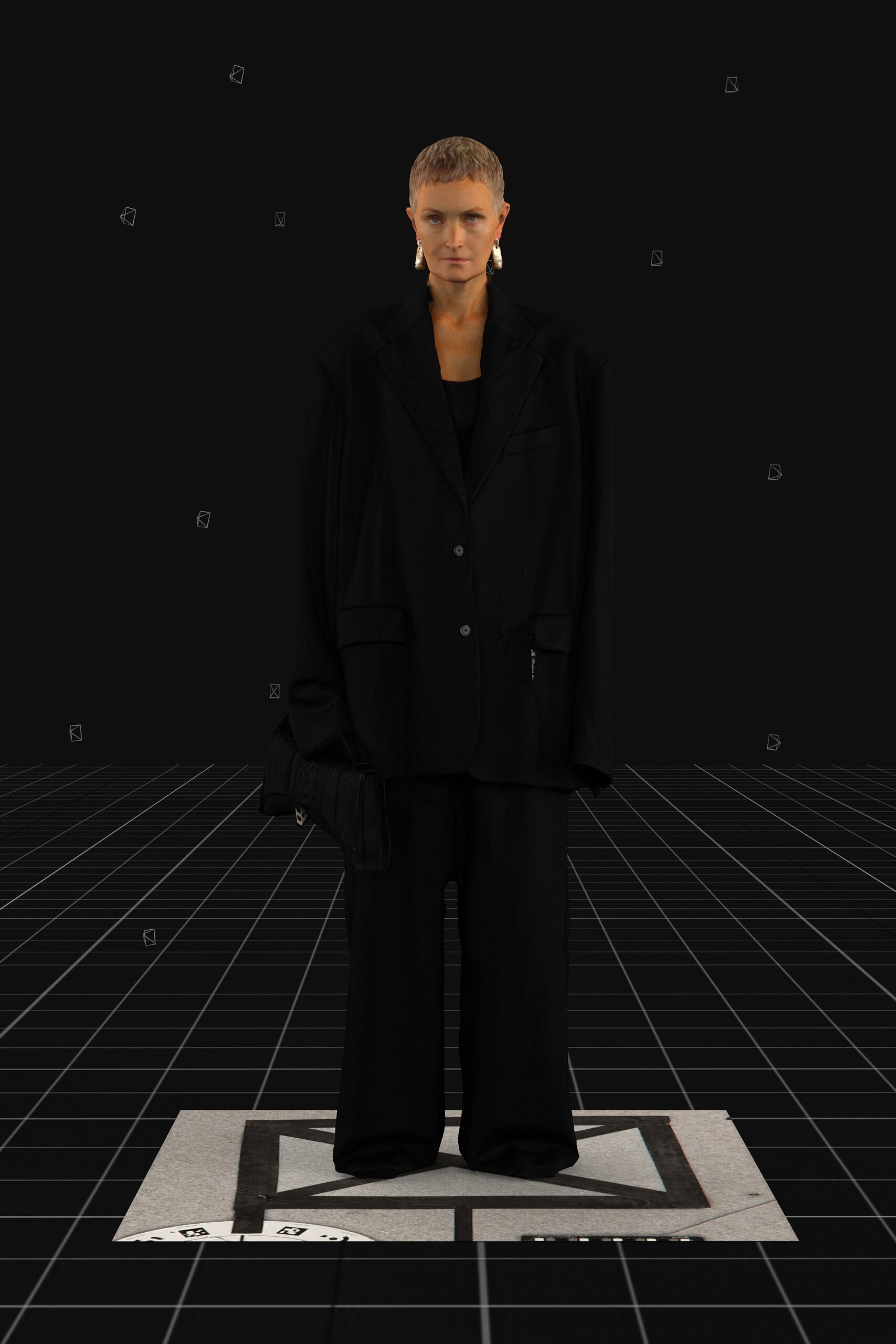 black cotton long-sleeve collared oversized buttoned wide-leg suit