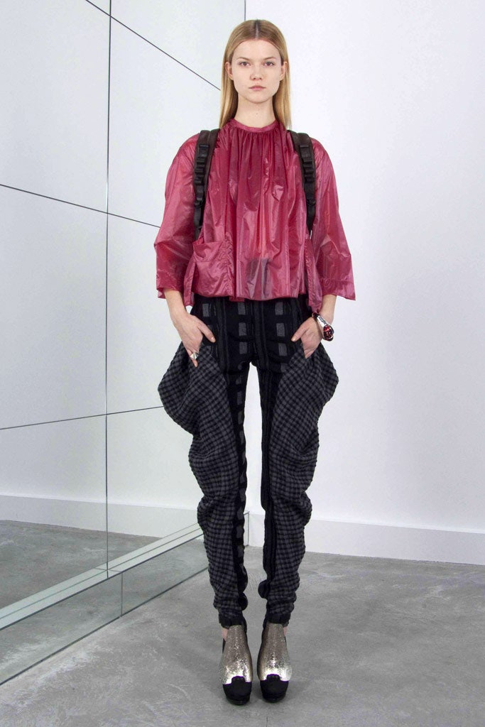 red vinyl top with black pants