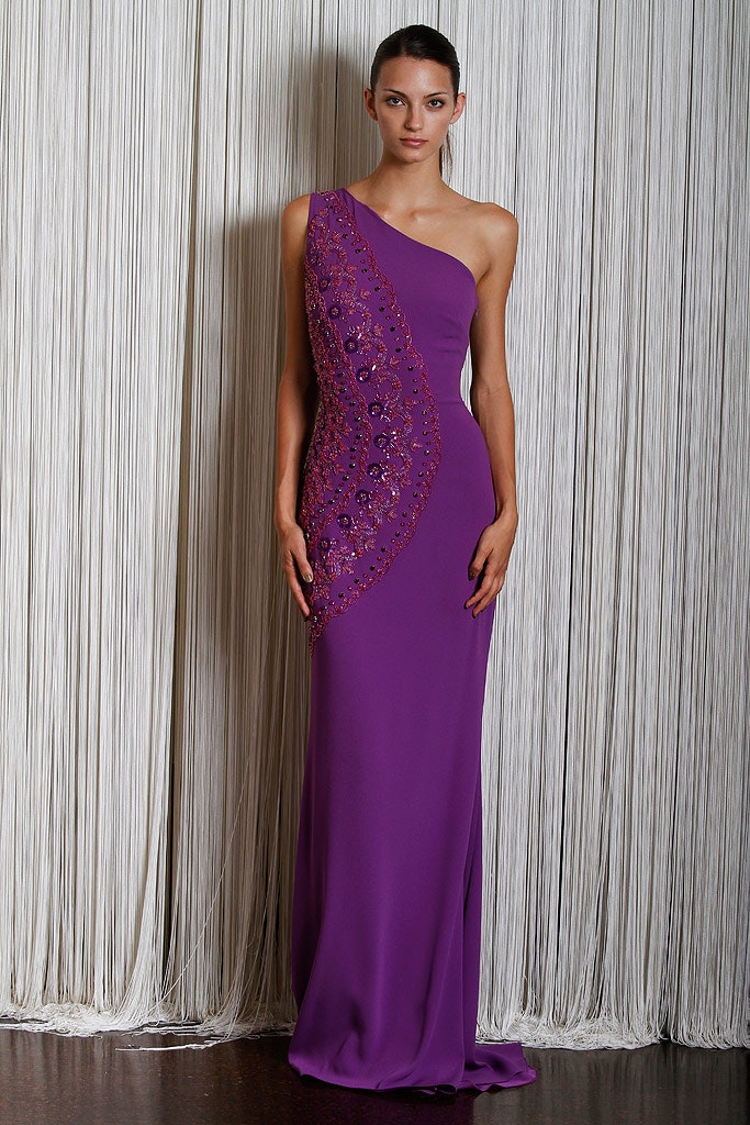 fitted purple silk gown