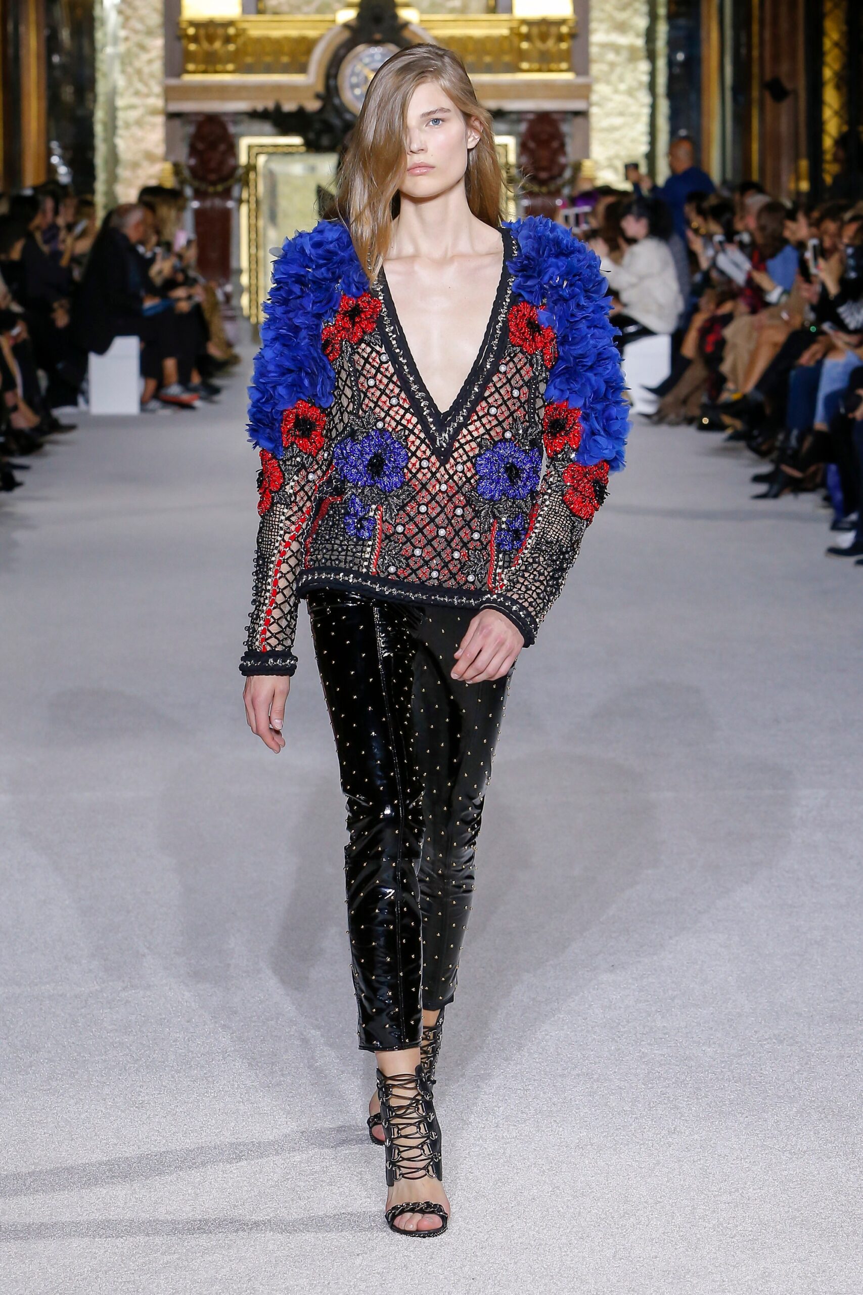 fitted black embroidered top with slim pants