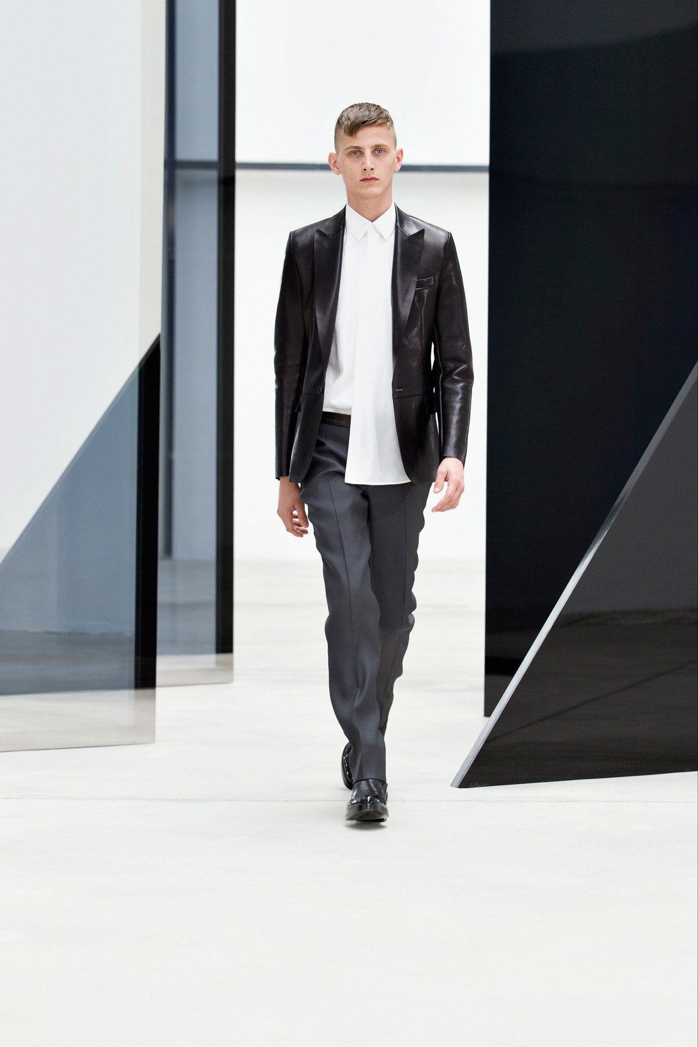 black leather blazer with white shirt