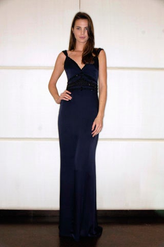 fitted navy silk gown