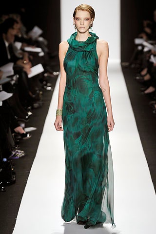 green silk flowing gown