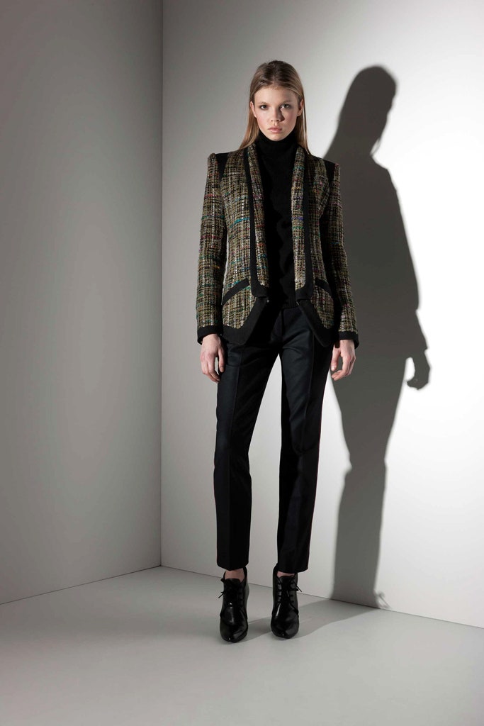 multi-colored tweed blazer with black top