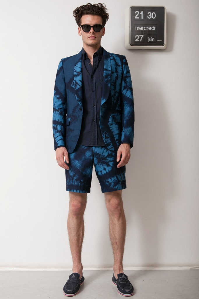 blue cotton tailored blazer and shorts