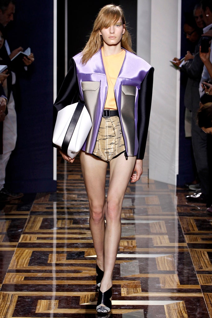 purple color-blocked fitted jacket