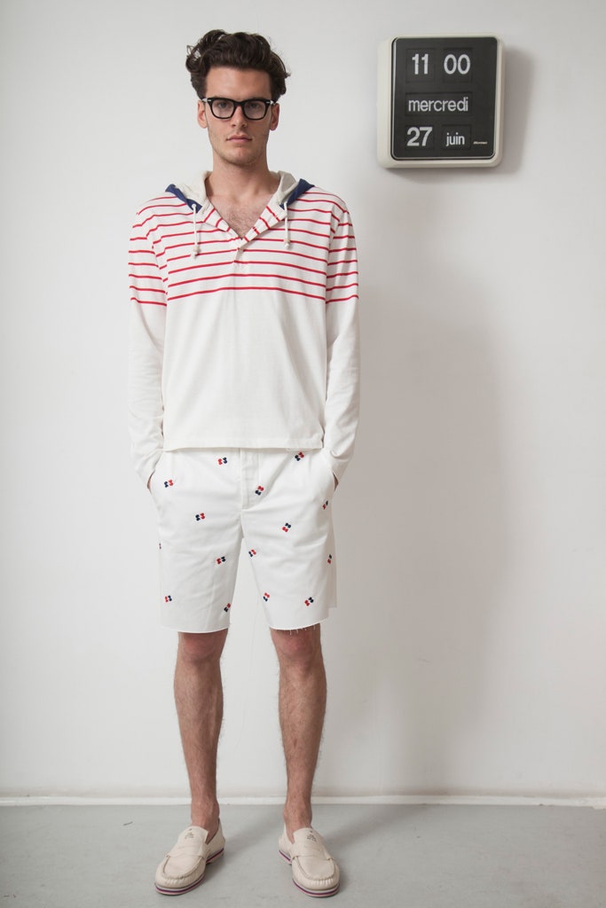 striped hoodie and embroidered shorts