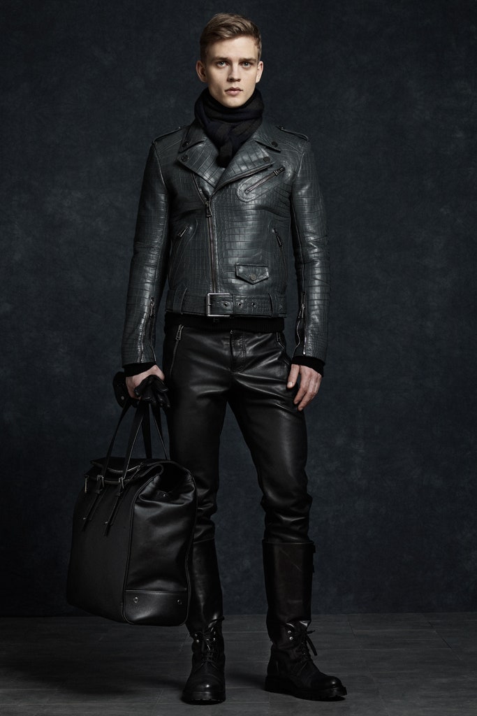 gray embossed leather biker jacket