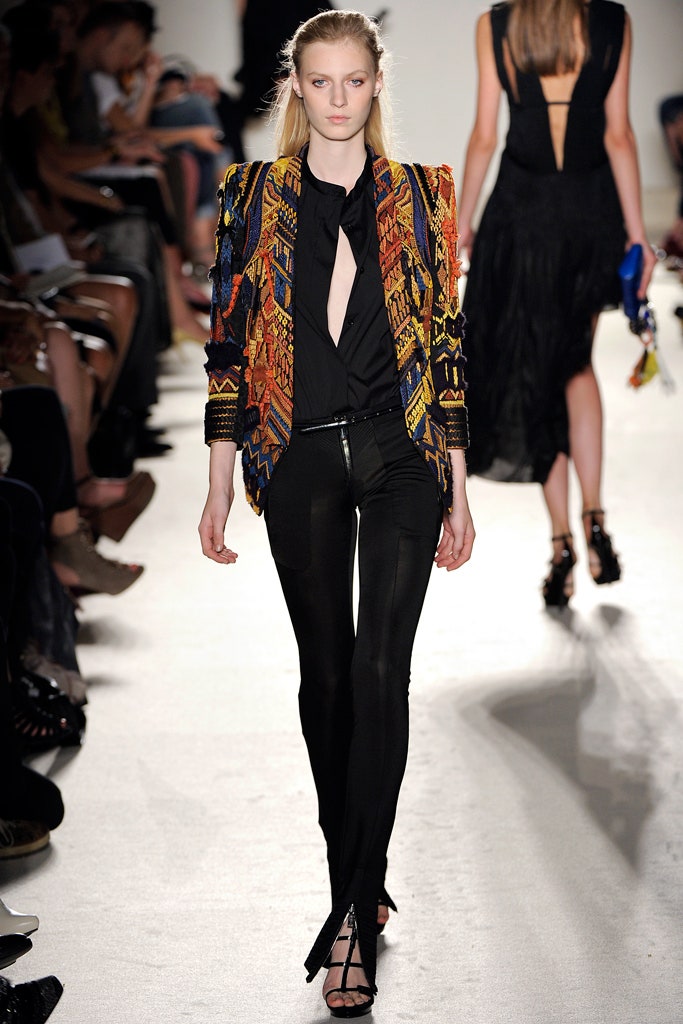 multi-colored embroidered blazer with black pants