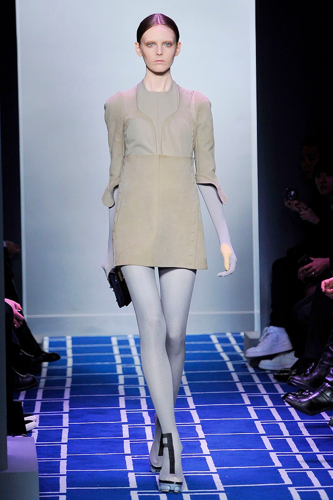 beige fitted suede mini dress