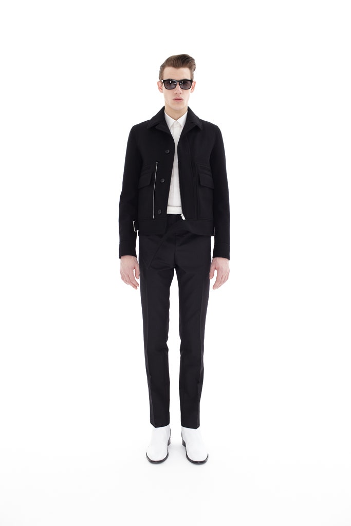black fitted jacket with white shirt