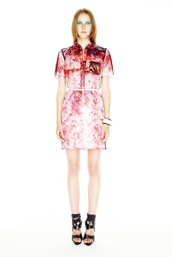 pink and red printed mini dress