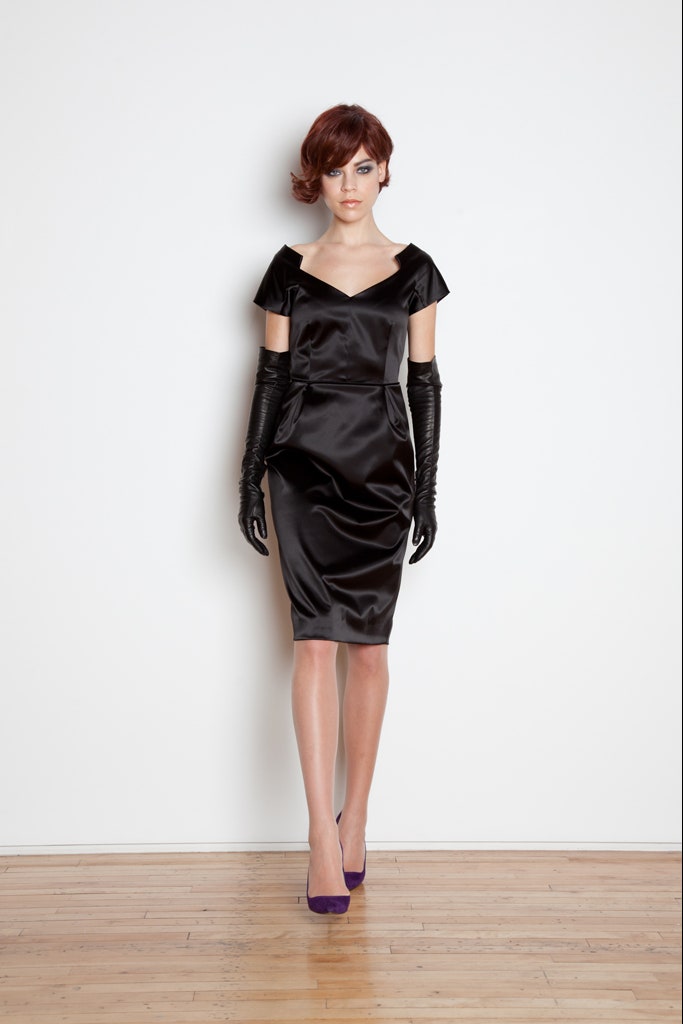 black silk fitted midi dress