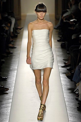 white silk strapless fitted ruched mini dress