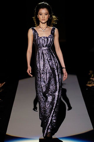 fitted purple silk gown