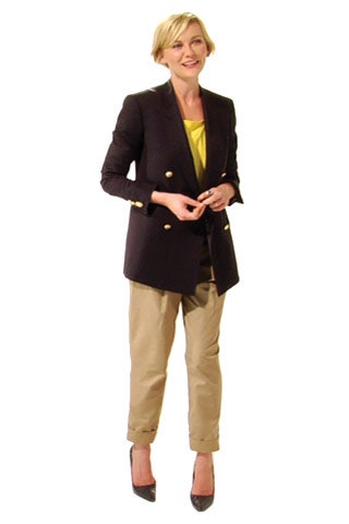 black tailored blazer with yellow top