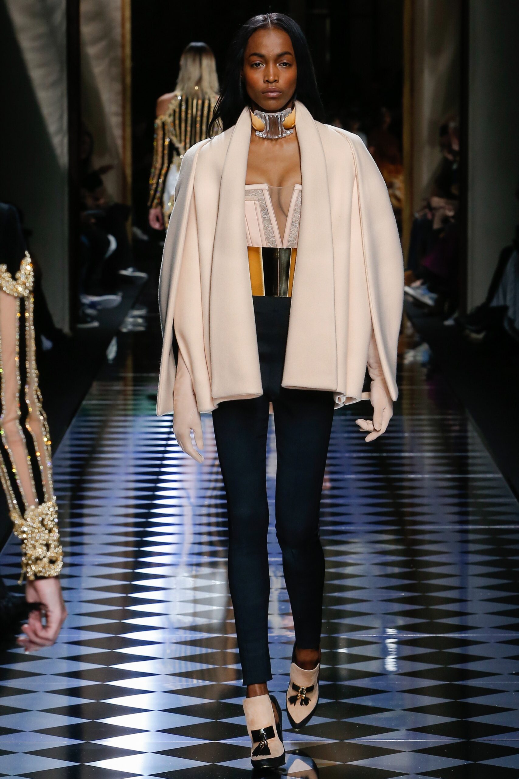 beige wool coat with corset