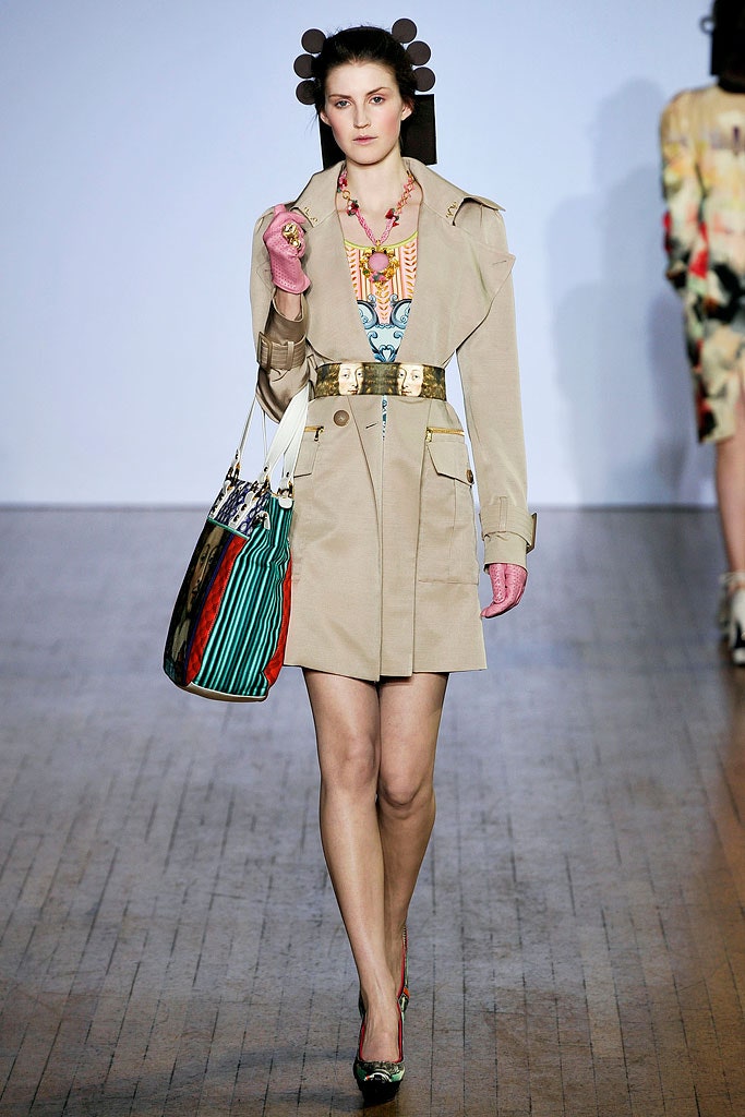 beige trench coat with blue dress