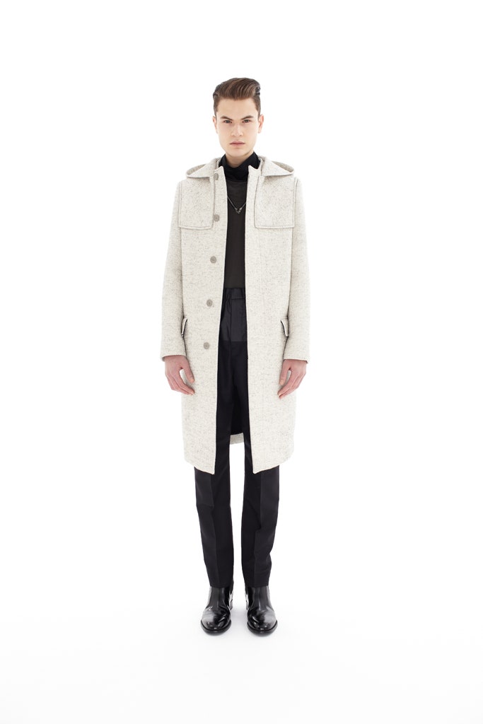 white wool coat with black turtleneck