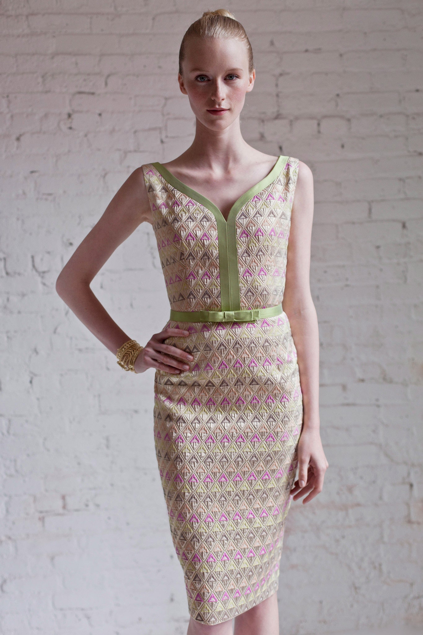 pink embroidered midi dress